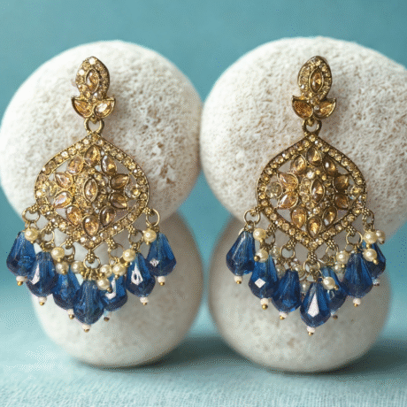 ✨ Royal Blue & Gold Kundan Drop Earrings