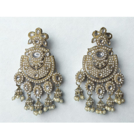 Royal Pearl Kundan Chandbali Earrings