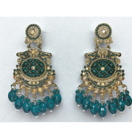 Kundan Chandbali Earrings (Emerald Green  )