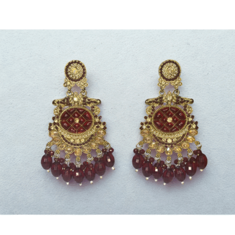 Kundan Chandbali Earrings (Red Enamel)