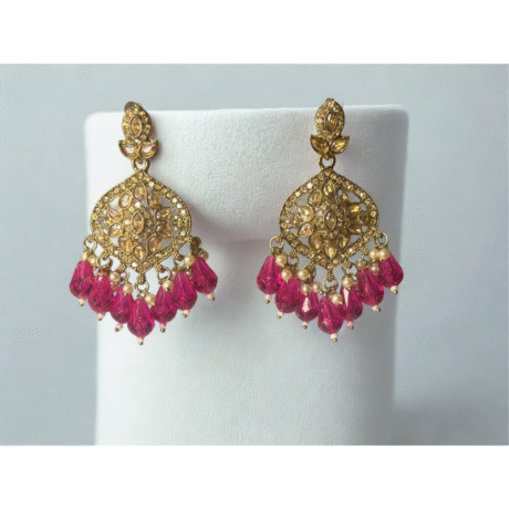 Ruby Pink Kundan Drop Earrings