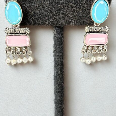 Dual-Tone Pastel & Pearl Jhoomar Earrings
