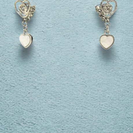 Mother-of-Pearl Heart & Rose Drop Earrings