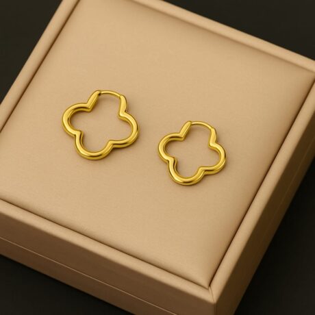 Gold-Plated Clover Hoop Earrings