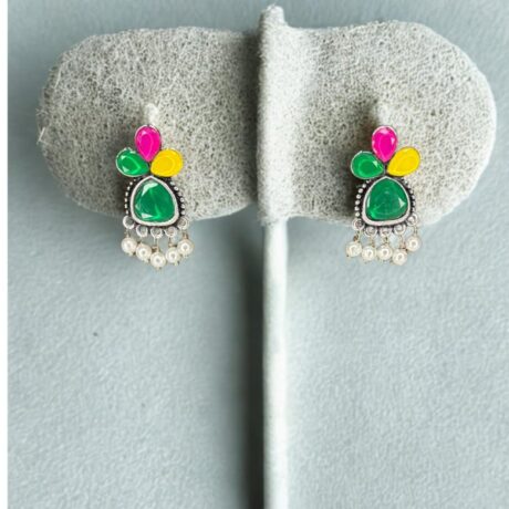Multicolor Enamel & Green Stone Jhoomar Earrings