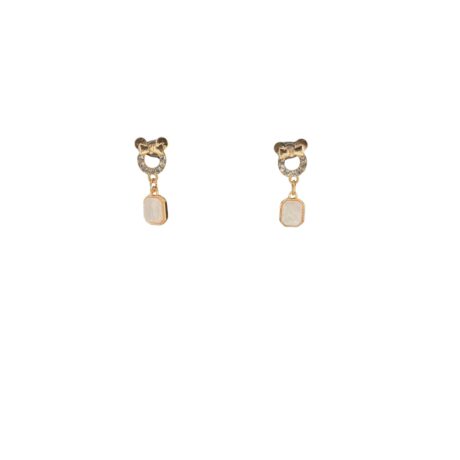Teddy Bear Head & White Stone Drop Earrings