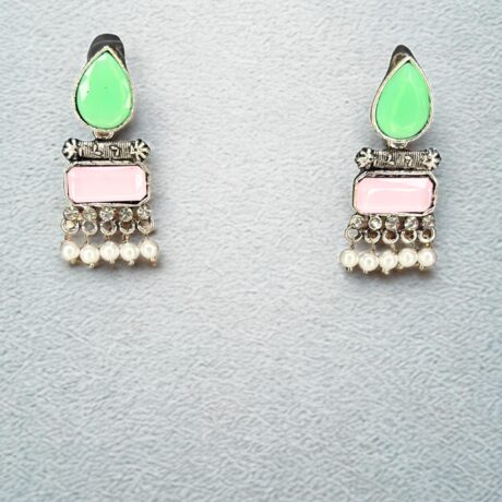 Pastel Green & Pink Enamel Drop Earrings