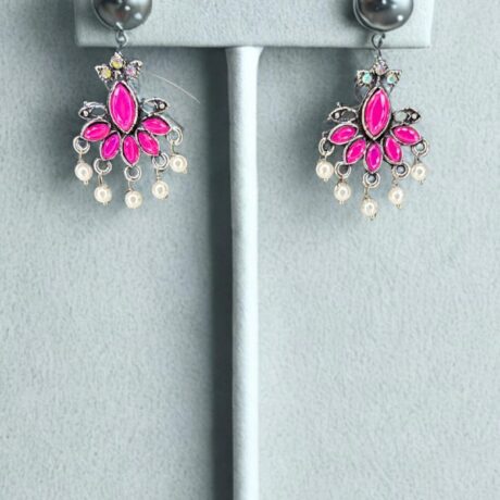 Silver-Toned Opalite Circle & Bow Drop Earrings