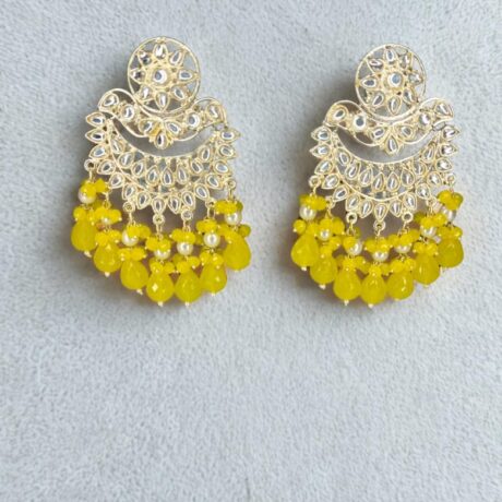 Aqua Blue Bead & Kundan Style Drop Earrings