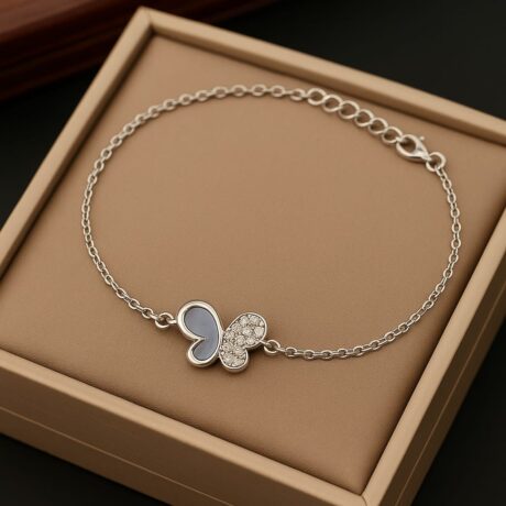 Two-Tone Pavé & Shell Butterfly Charm Bracelet