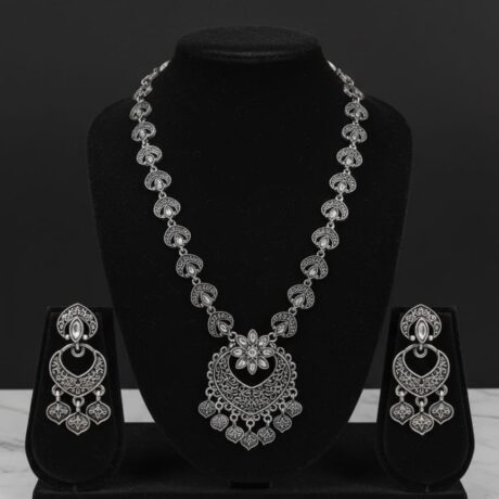 Nagma" Oxidised Silver Tribal-Style Pendant Necklace Set